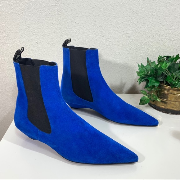 Bimba Y Lola Chelsea Boots Blue Suede Pointed Toe - Picture 6 of 11